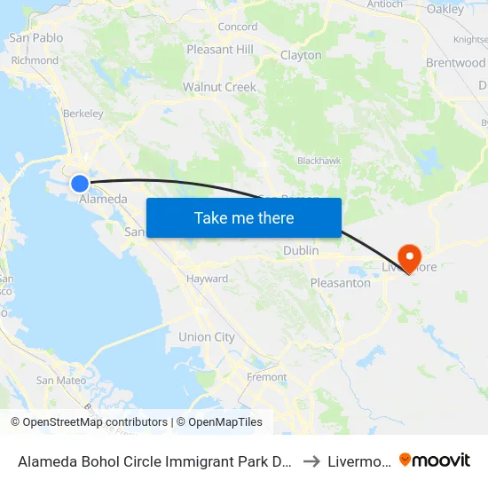Alameda Bohol Circle Immigrant Park Dock to Livermore map