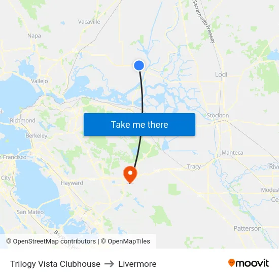Trilogy Vista Clubhouse to Livermore map