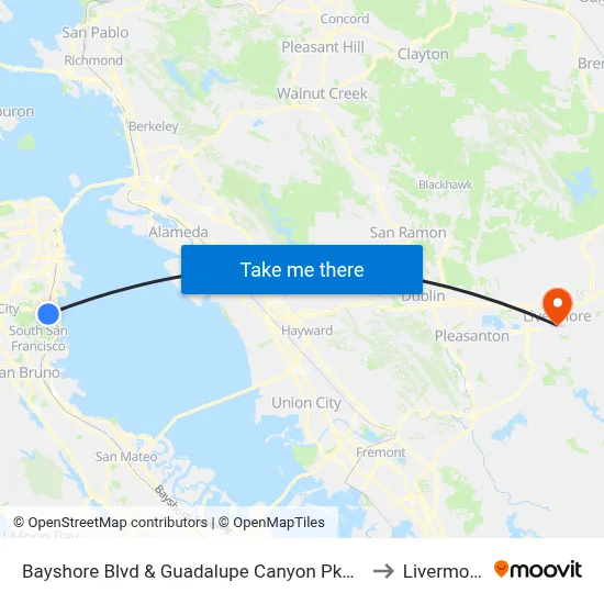 Bayshore Blvd & Guadalupe Canyon Pkwy to Livermore map