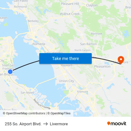 255 So. Airport Blvd. to Livermore map