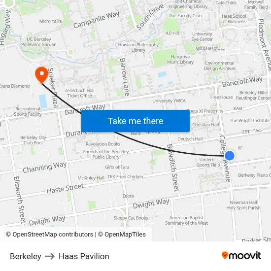 Berkeley to Haas Pavilion map