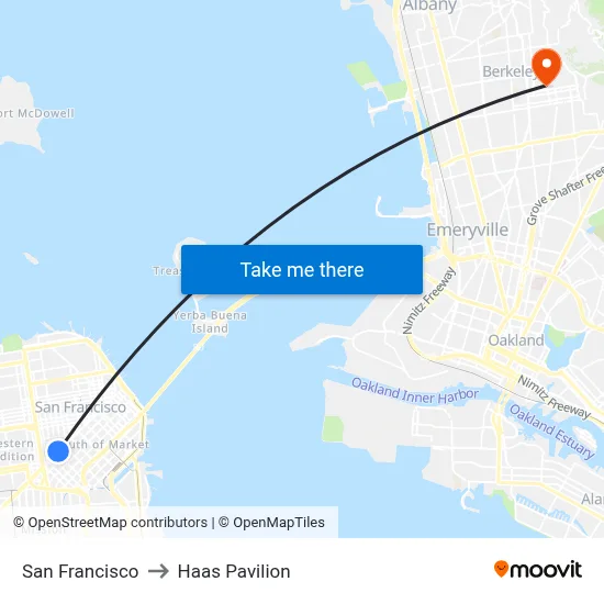 San Francisco to Haas Pavilion map
