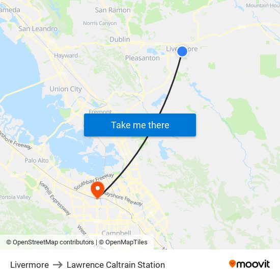 Livermore to Lawrence Caltrain Station map