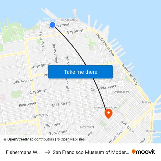 Fishermans Wharf to San Francisco Museum of Modern Art map