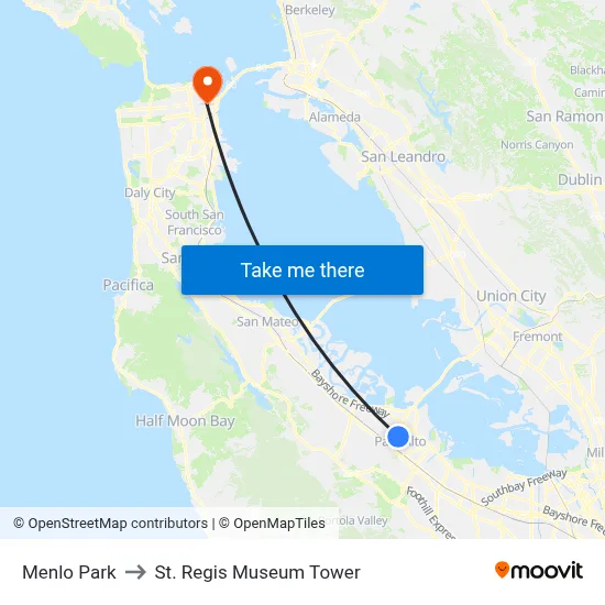 Menlo Park to St. Regis Museum Tower map