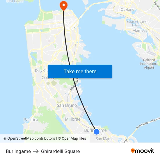 Burlingame to Ghirardelli Square map