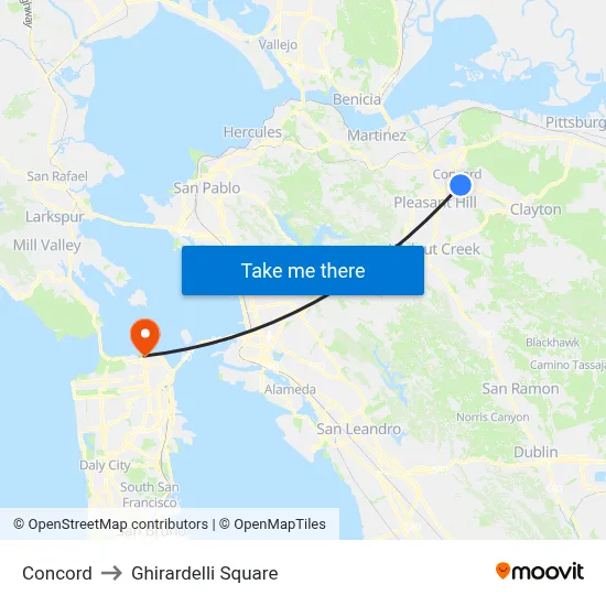 Concord to Ghirardelli Square map