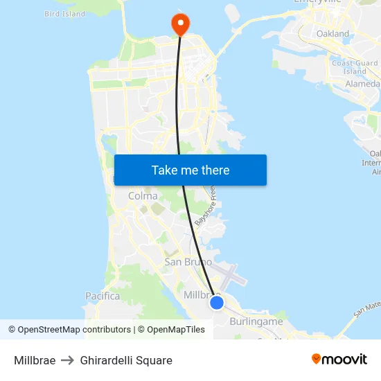 Millbrae to Ghirardelli Square map