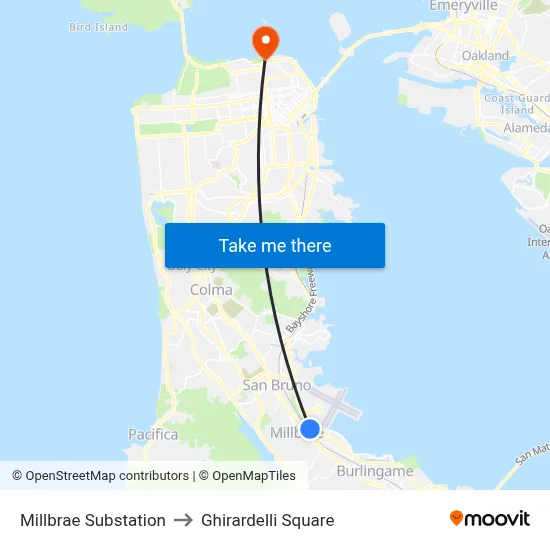 Millbrae Substation to Ghirardelli Square map