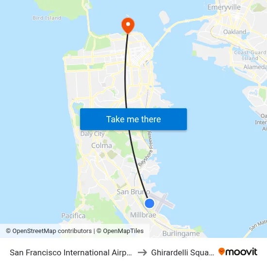 San Francisco International Airport to Ghirardelli Square map