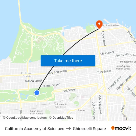 California Academy of Sciences to Ghirardelli Square map