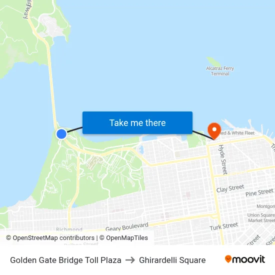 Golden Gate Bridge Toll Plaza to Ghirardelli Square map