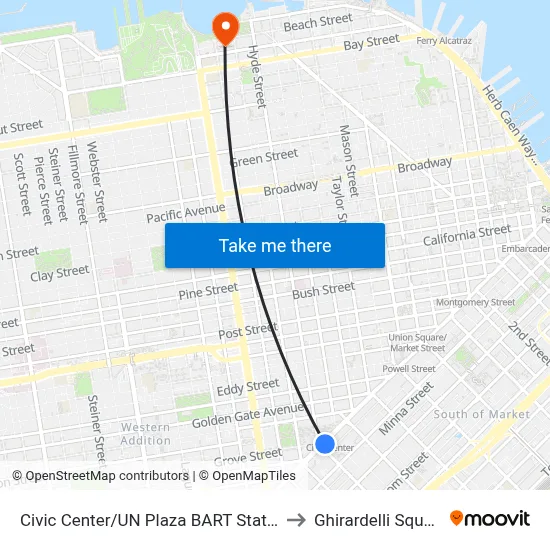 Civic Center/UN Plaza BART Station to Ghirardelli Square map