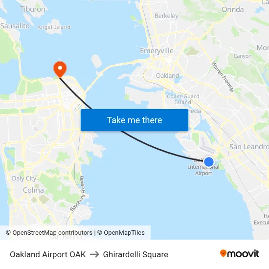 Oakland Airport OAK to Ghirardelli Square map