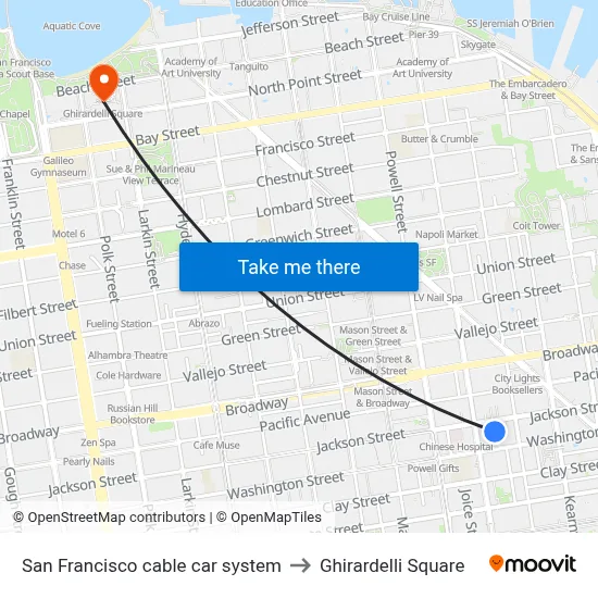 San Francisco cable car system to Ghirardelli Square map