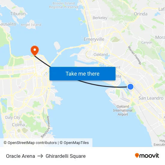Oracle Arena to Ghirardelli Square map