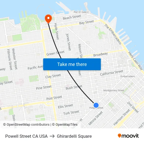 Powell Street CA USA to Ghirardelli Square map