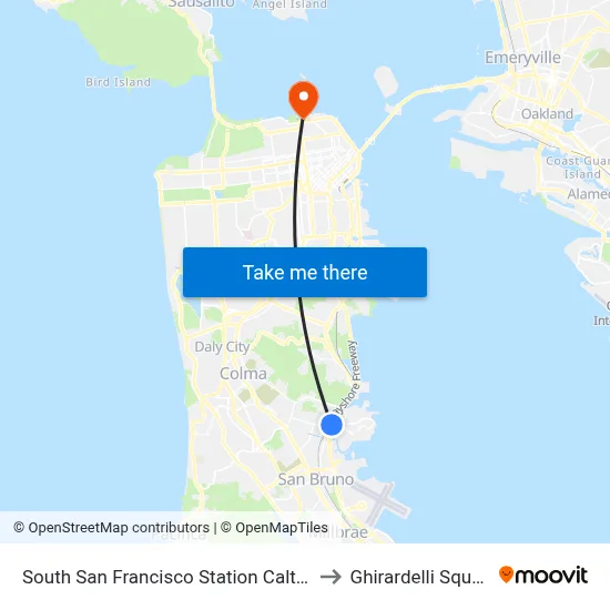 South San Francisco Station Caltrain to Ghirardelli Square map