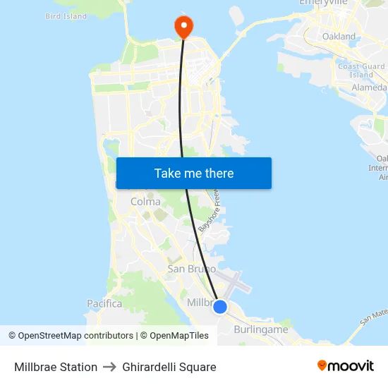 Millbrae Station to Ghirardelli Square map