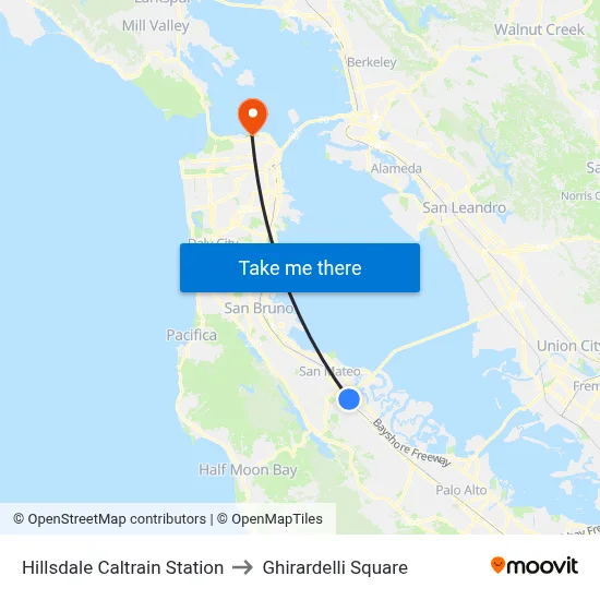 Hillsdale Caltrain Station to Ghirardelli Square map