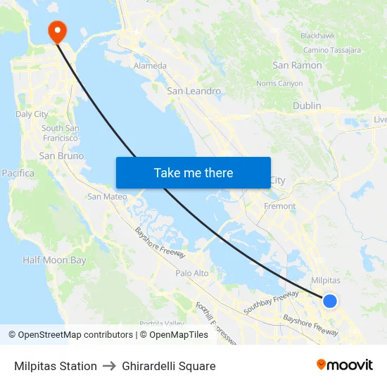 Milpitas Station to Ghirardelli Square map