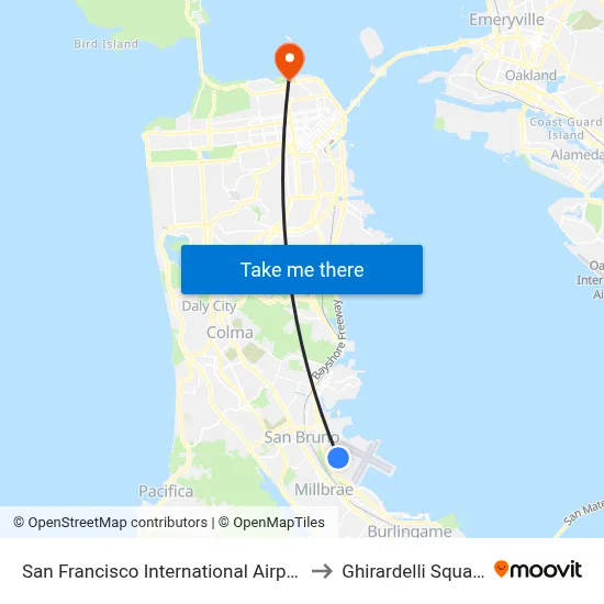 San Francisco International Airport to Ghirardelli Square map