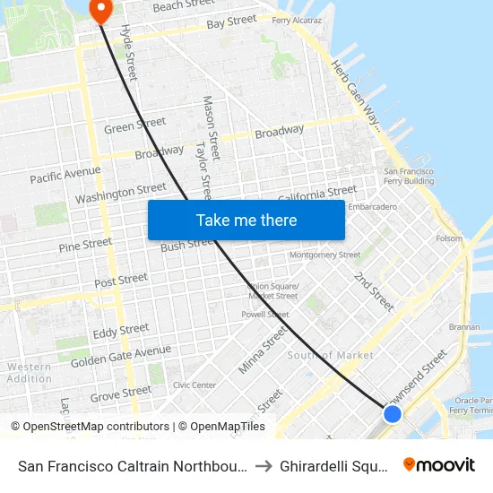 San Francisco Caltrain Northbound to Ghirardelli Square map