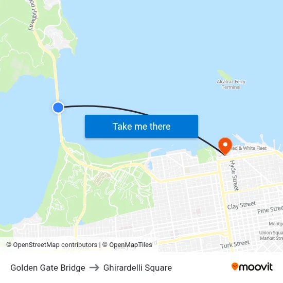 Golden Gate Bridge to Ghirardelli Square map