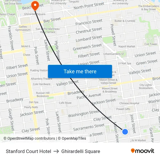 Stanford Court Hotel to Ghirardelli Square map