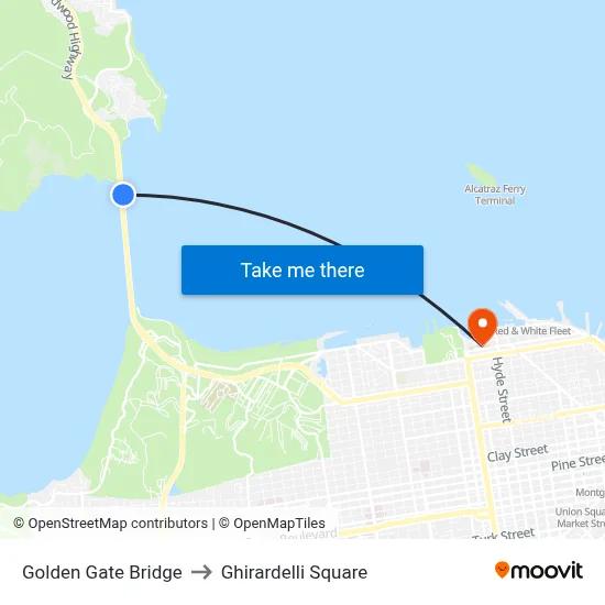 Golden Gate Bridge to Ghirardelli Square map