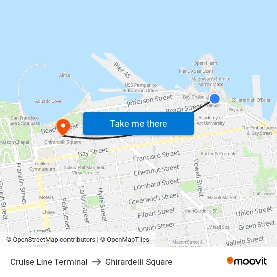 Cruise Line Terminal to Ghirardelli Square map