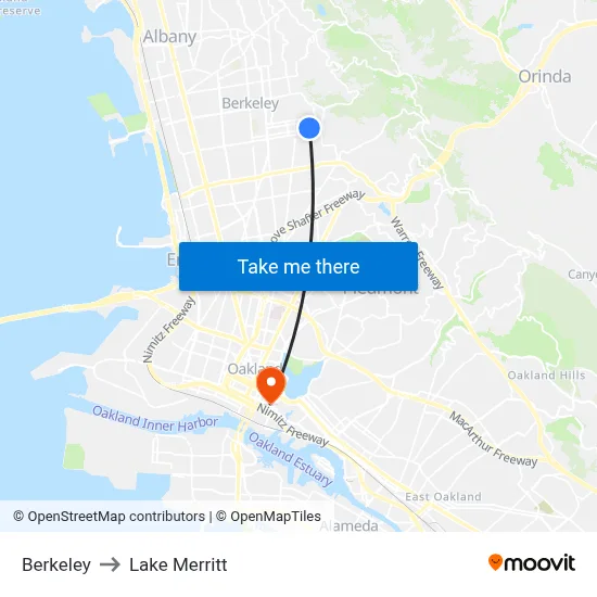 Berkeley to Lake Merritt map