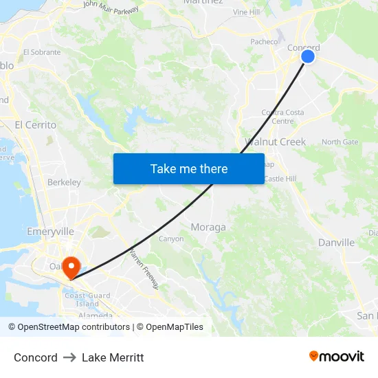 Concord to Lake Merritt map