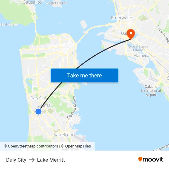Daly City to Lake Merritt map