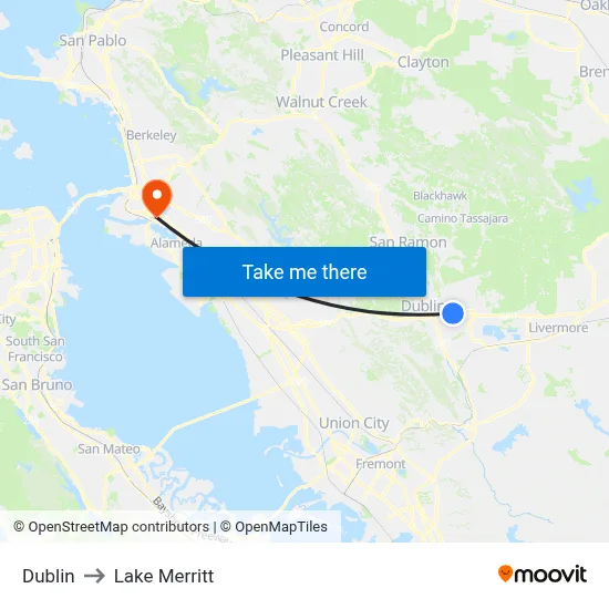 Dublin to Lake Merritt map