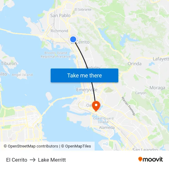 El Cerrito to Lake Merritt map