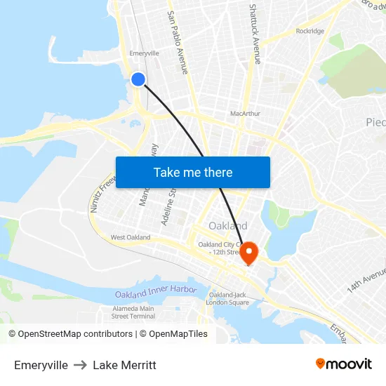 Emeryville to Lake Merritt map