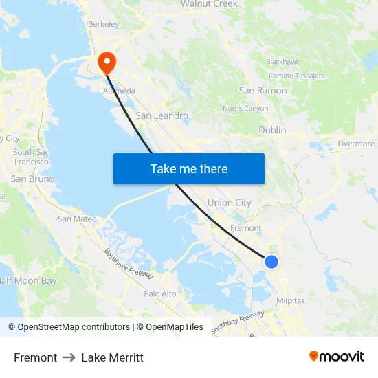 Fremont to Lake Merritt map