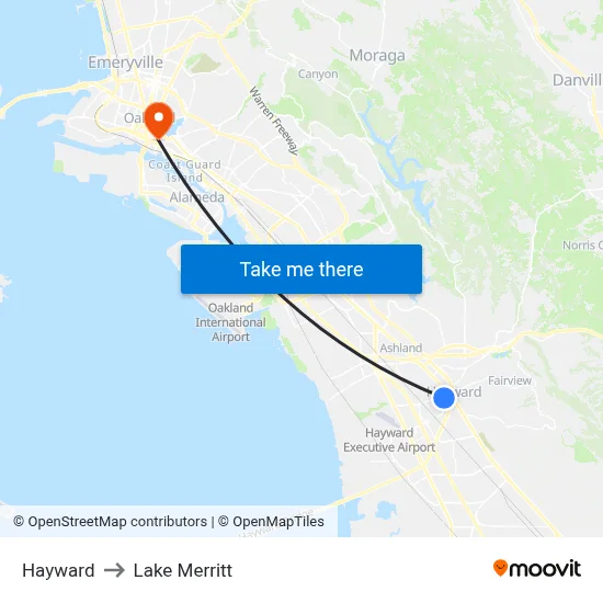 Hayward to Lake Merritt map