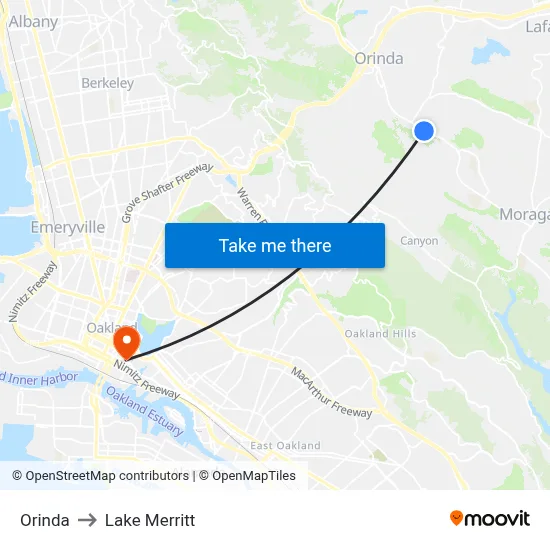 Orinda to Lake Merritt map