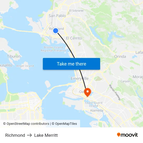 Richmond to Lake Merritt map