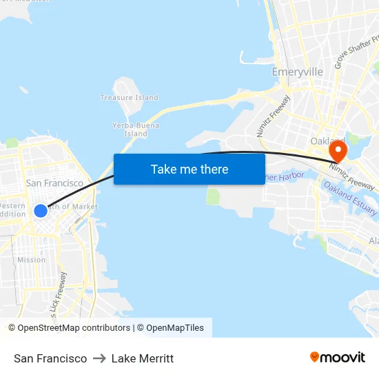 San Francisco to Lake Merritt map