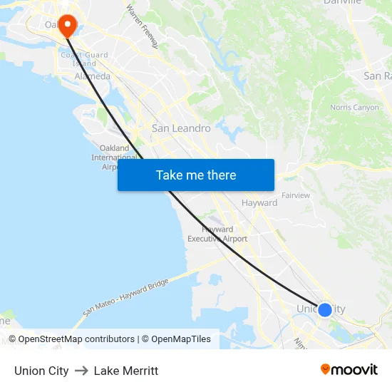 Union City to Lake Merritt map