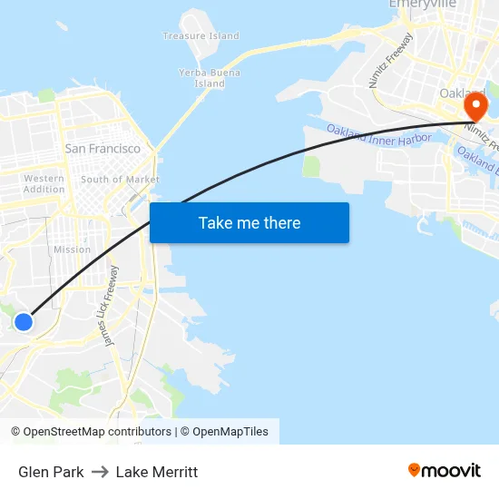 Glen Park to Lake Merritt map
