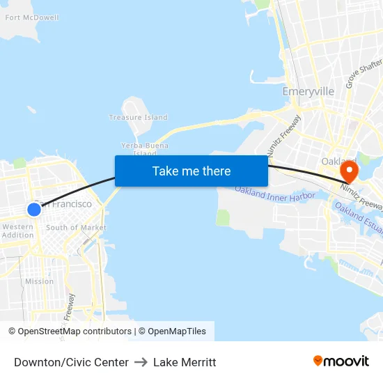 Downton/Civic Center to Lake Merritt map