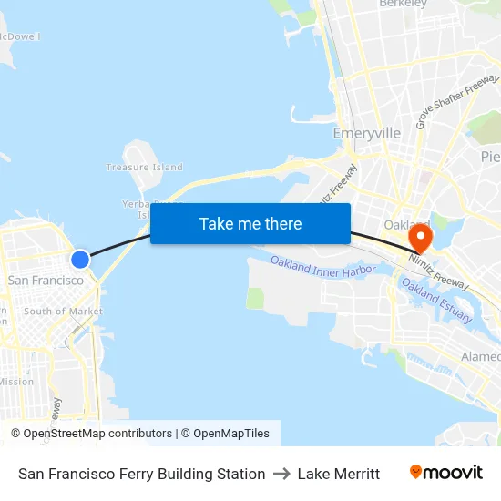 San Francisco Ferry Building Station to Lake Merritt map