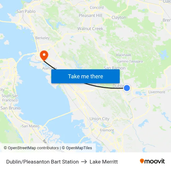 Dublin/Pleasanton Bart Station to Lake Merritt map