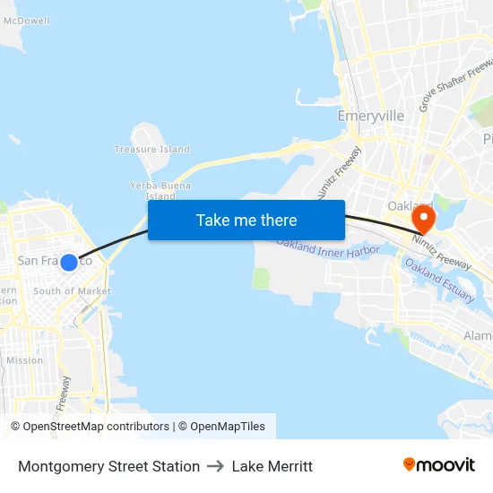 Montgomery Street Station to Lake Merritt map
