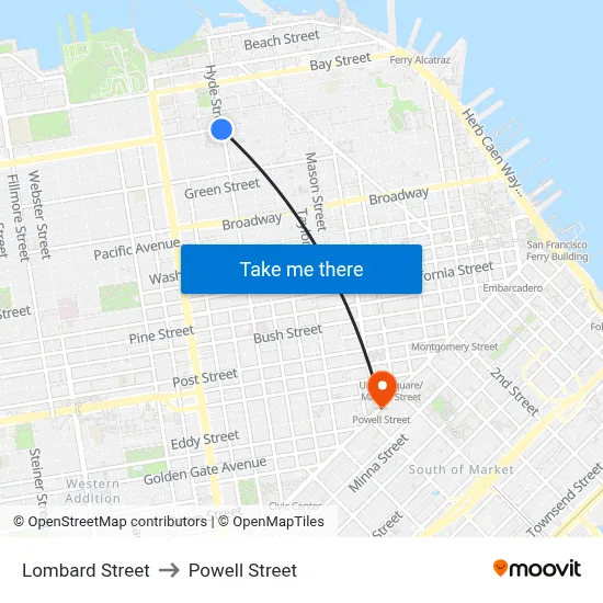 Lombard Street to Powell Street map