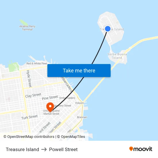 Treasure Island to Powell Street map